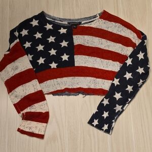 Rock & Republic Crop Flag 4th Of July Light Sweater Large B010